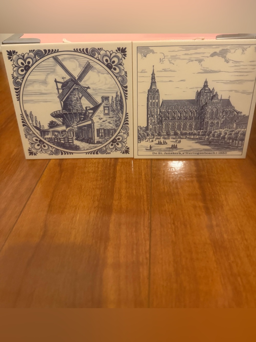 Two Delft Blue. Blue and White Windmill Ceramic Wall Tiles- Home Wall Decor